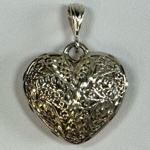 Puffy Filigree Heart Pendant Silver Plated Stamped 925 CL Filigree Openwork